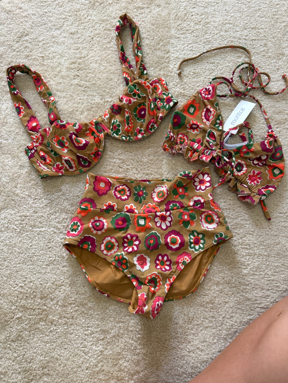 Montce Floral Bikini M - 2 tops and high waist bottom